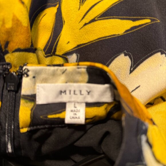 MILLY Riley Paper Peony Print Mock Neck Sleeveless Top, Yellow/Black, L - Picture 9 of 10